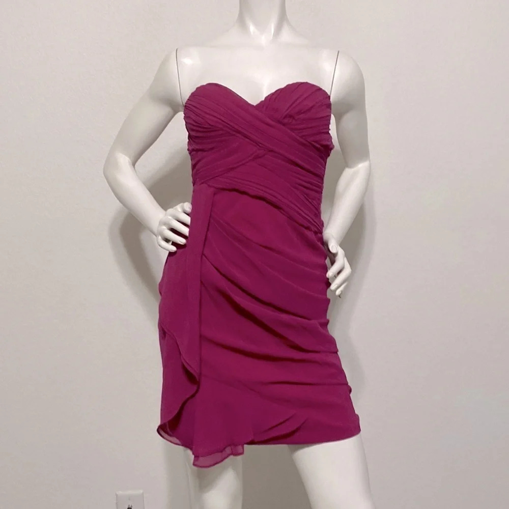 Minuet Dark Pink Strapless Sweetheart Ruched Mini Dress Size S